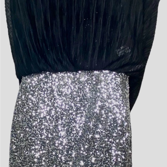 Express Women’s Strapless Sequined Dress 12 Black Silver Semi-Sheer Knee Length - Picture 10 of 14